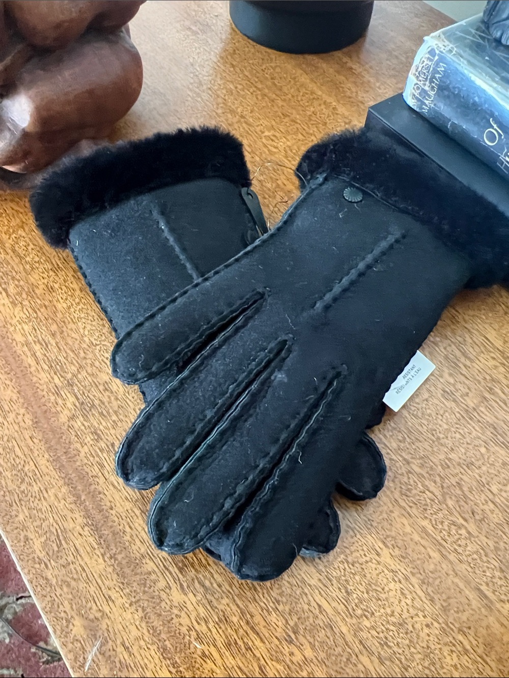 UGG Black Shearling-Trim Gloves